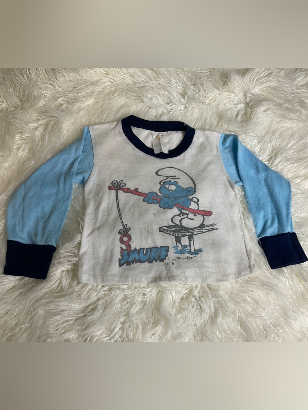 80s Vintage Smurfs Long Sleeve Raglan Pajama Top Size 5